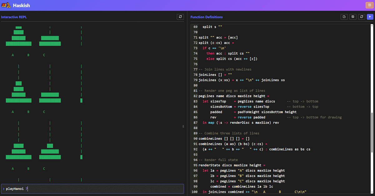 Haskish | Haskell‑Style Programming Playground & REPL in Your Browser