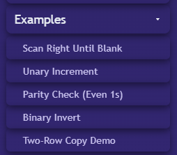 Chewring provides example Turing machines to help you get started quickly.