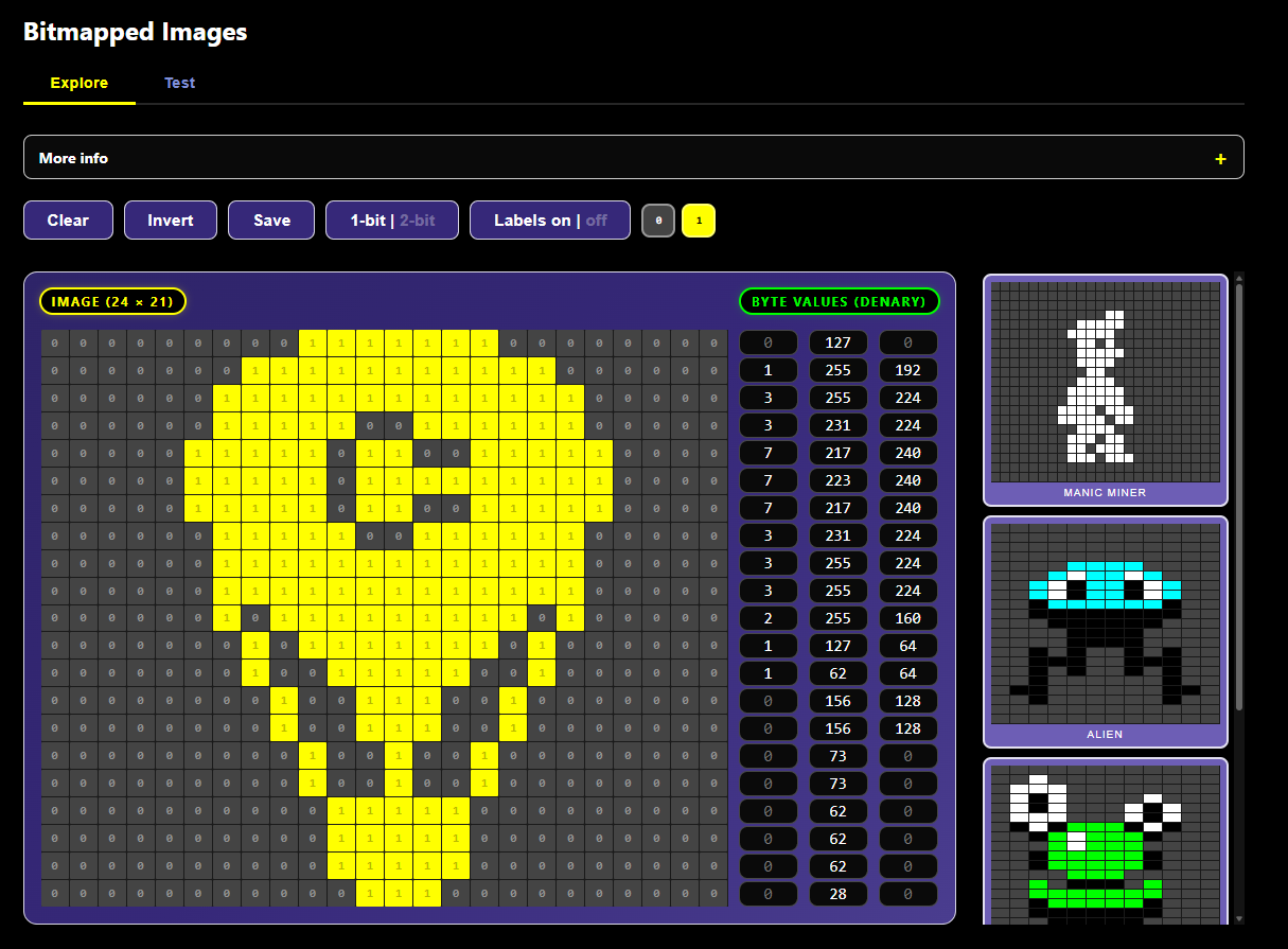 Encodr has an interactive tool for exploring bitmap images, allowing you to see how images are represented in binary.