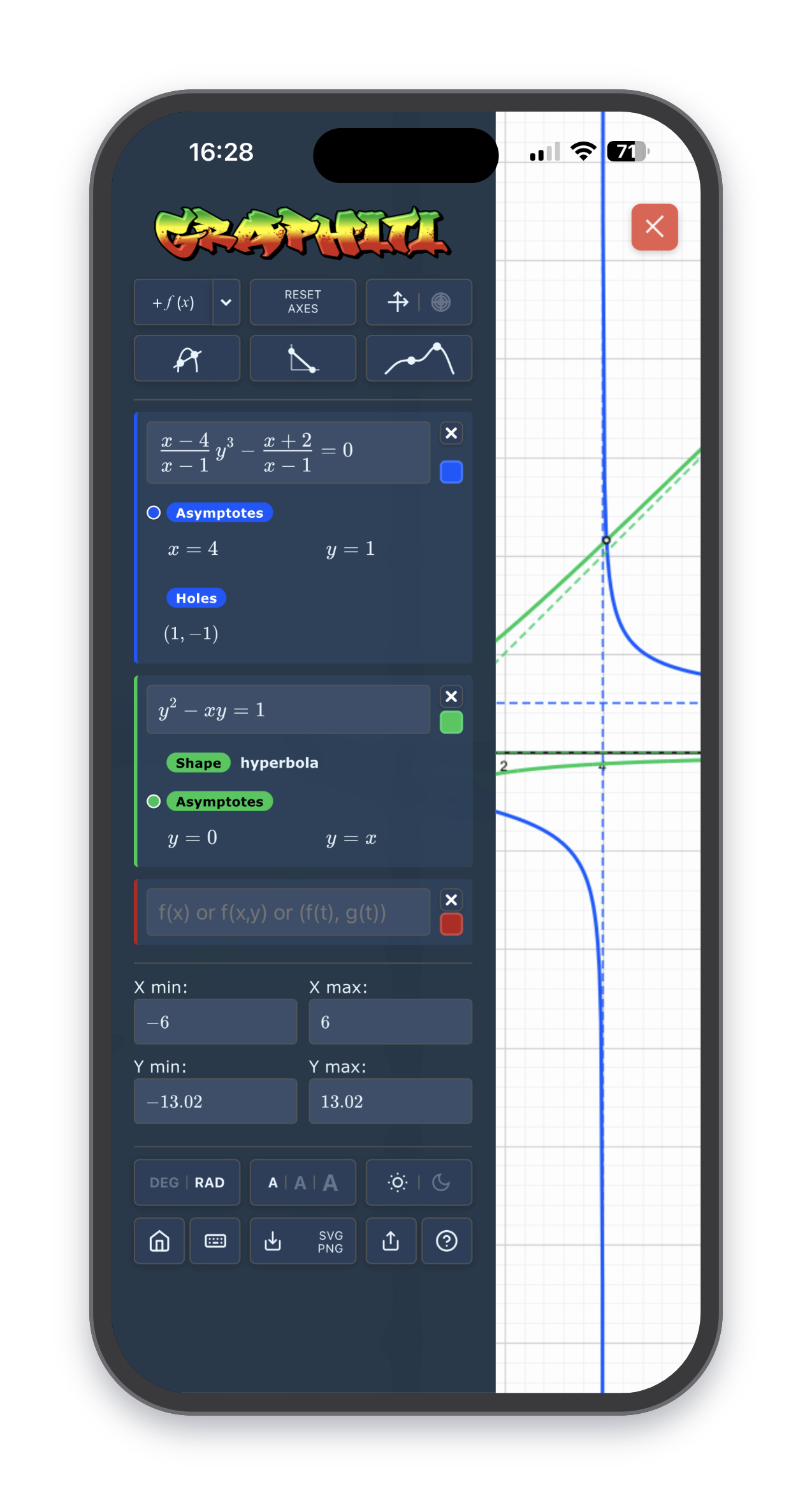 Graphiti can be installed on mobile devices. This has the advantage of true full-screen display and off-line use. On iPhone go to the share menu and select 'Add to Home Screen'. On Android go to the menu and select 'Add to Home Screen'.