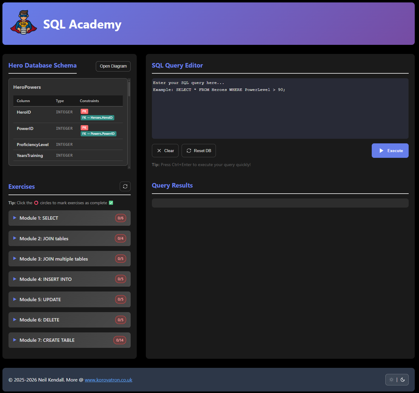 SQL Academy allows students to practice writing SQL queries to prepare for their GCSE and A Level Computer Science exams. Interactive exercises help students master database queries, data manipulation, and SQL syntax.