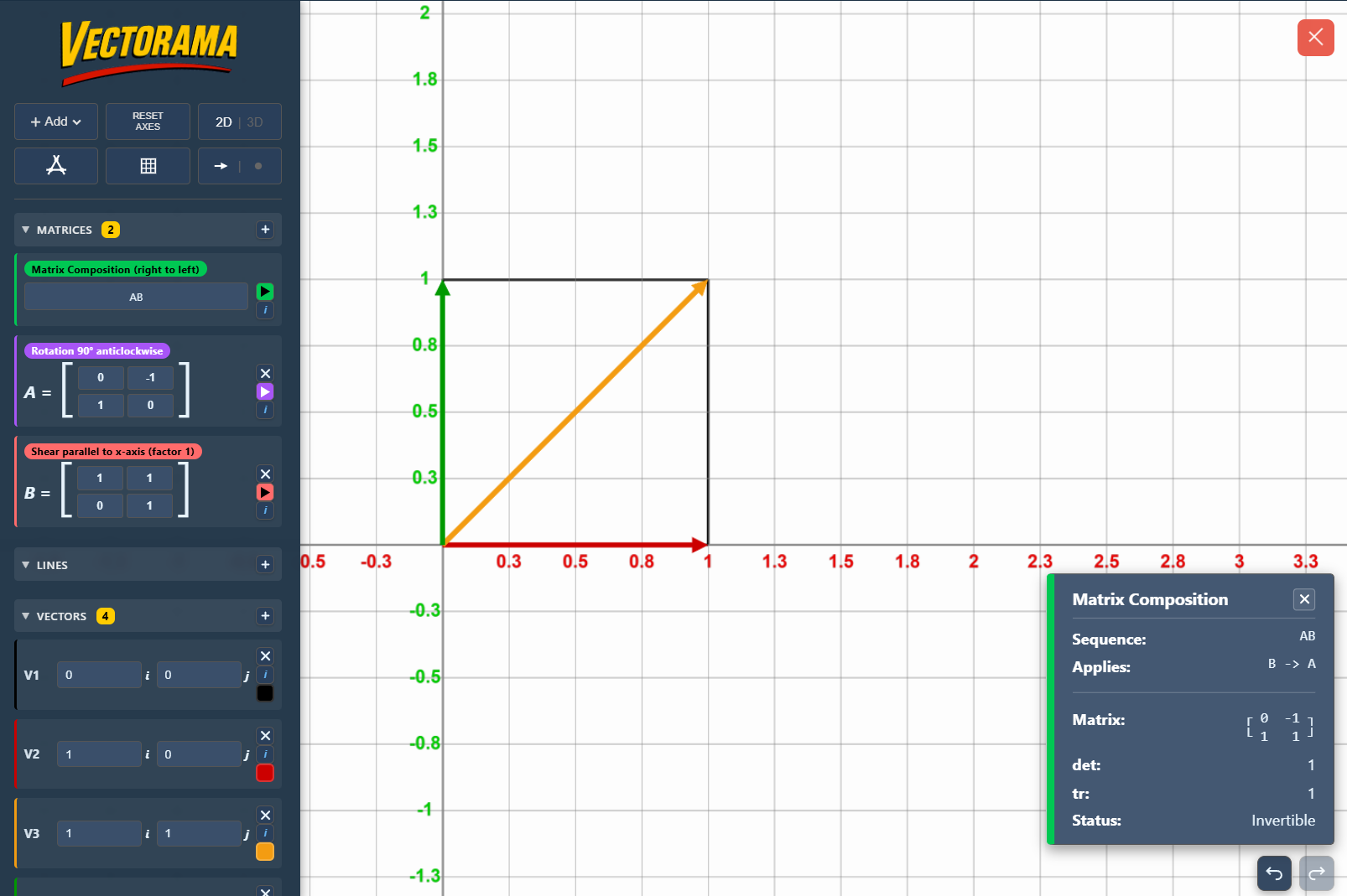 Vectorama can also represent vectors as arrows. Add your own or choose from built-in vector presets.