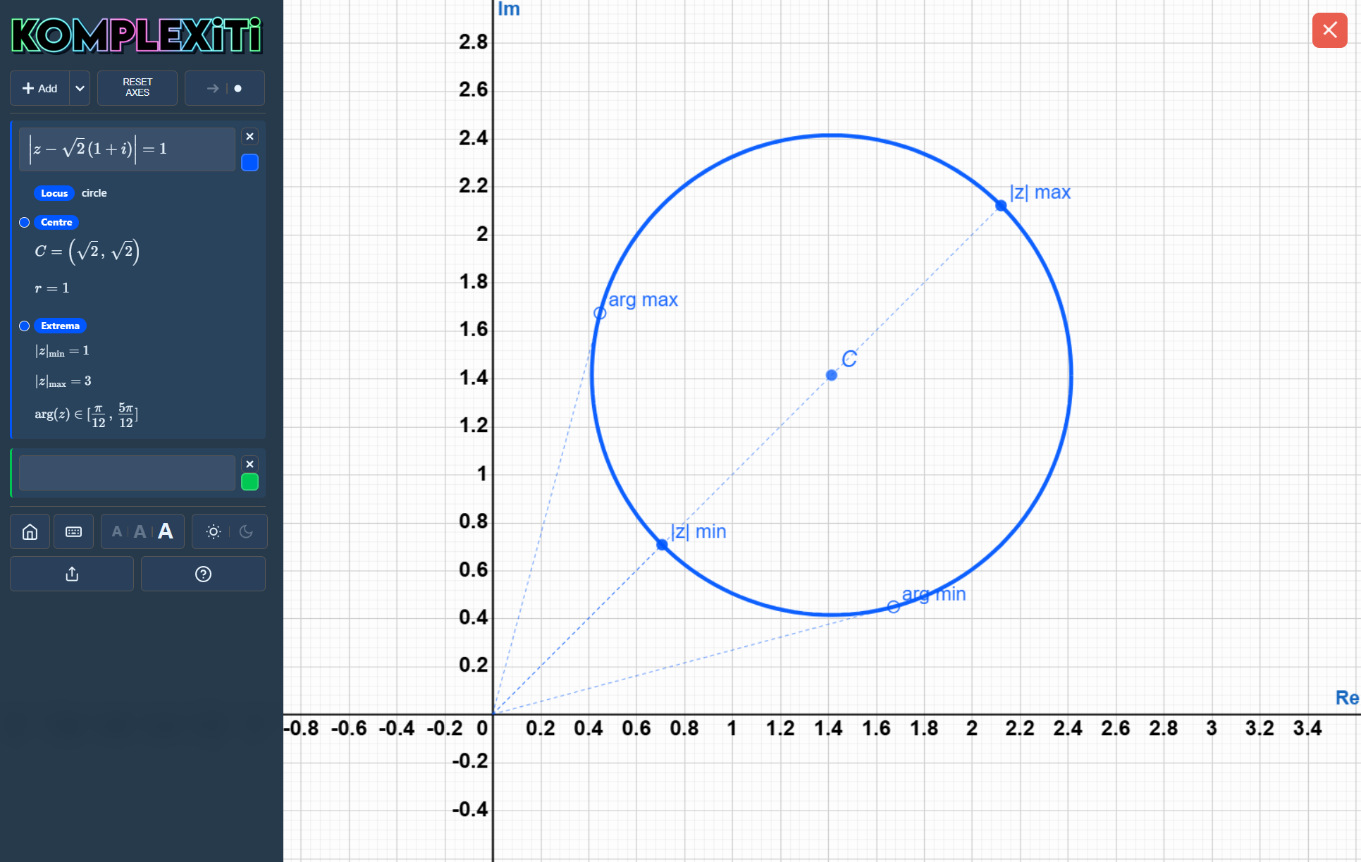 Komplexiti showing complex number forms and the Argand diagram