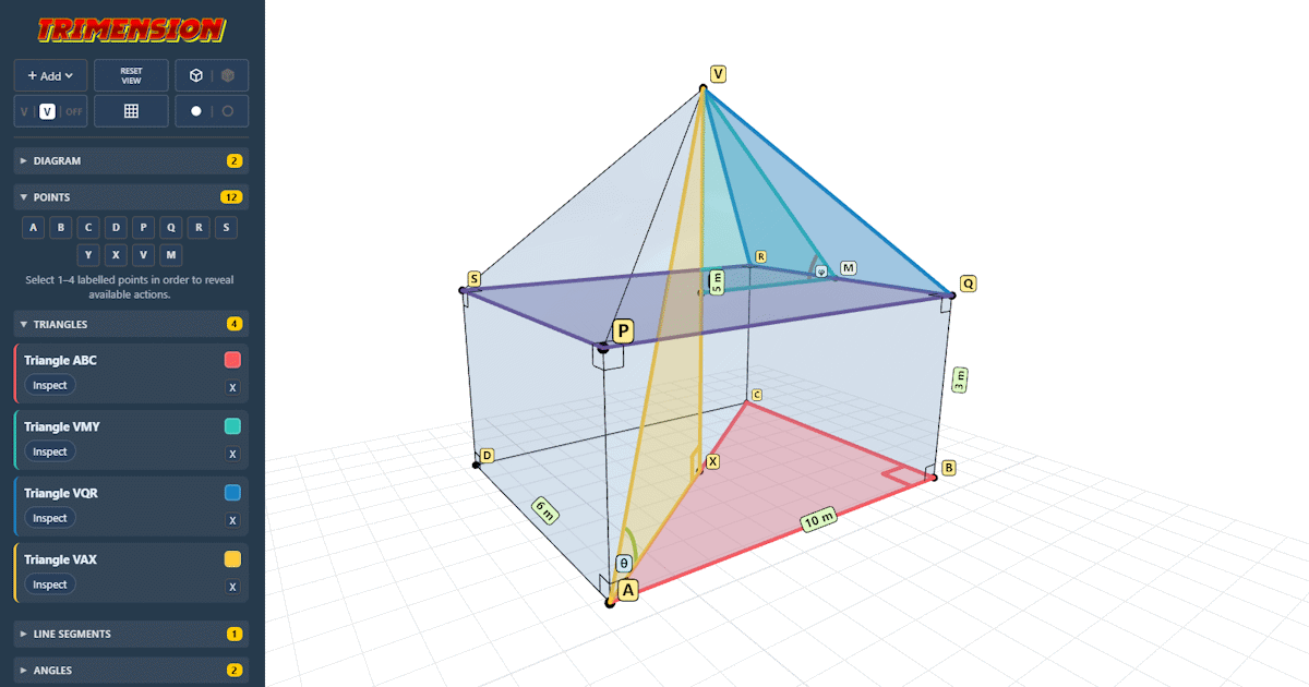 Trimension showing a 3D geometry construction with labelled points and controls